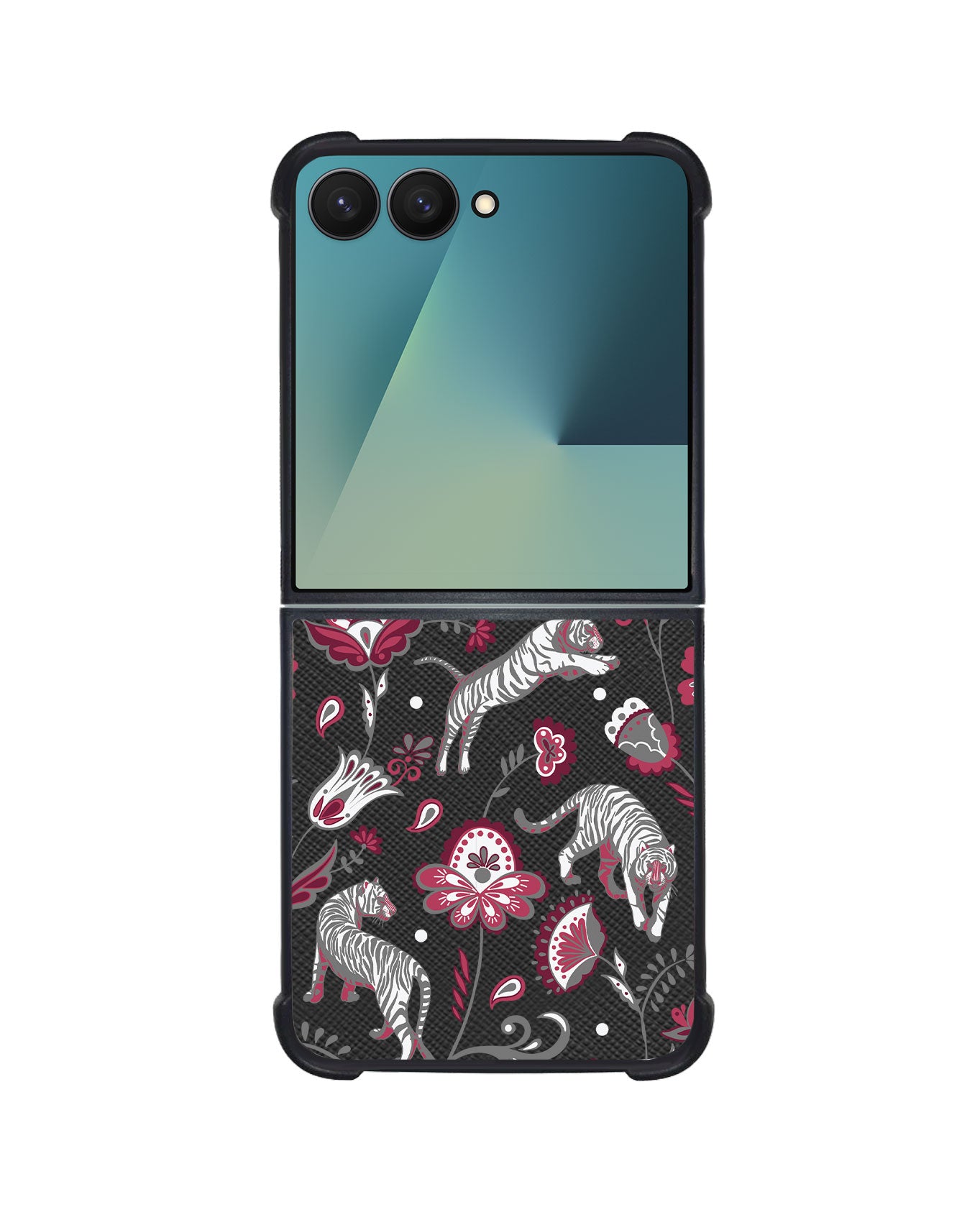 Android Flip / Fold Leather Grip - Tiger & Floral 6.0