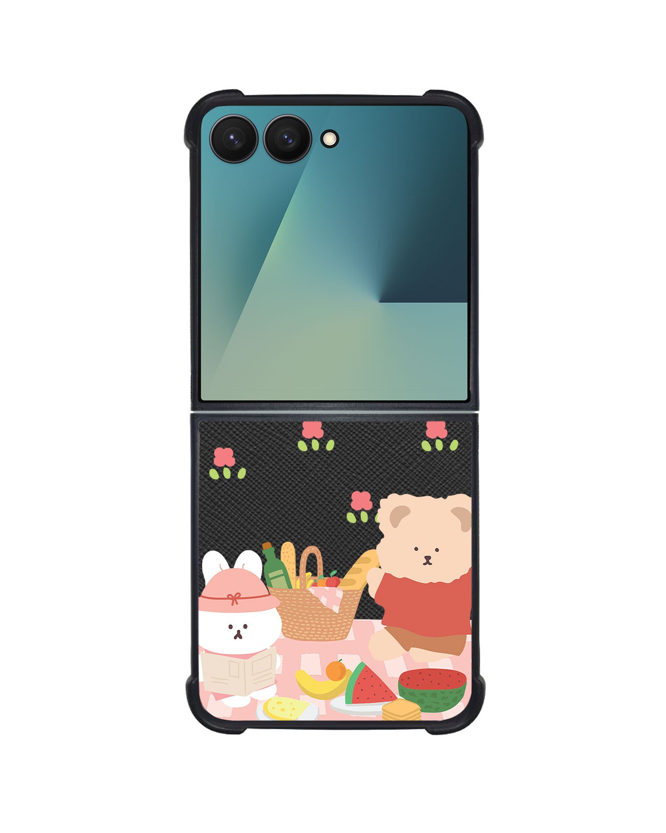 Android Flip / Fold Leather Grip - Picnic Bear Pink