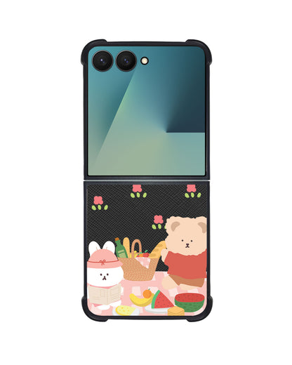 Android Flip / Fold Leather Grip - Picnic Bear Pink