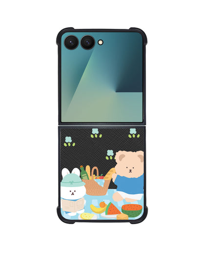Android Flip / Fold Leather Grip - Picnic Bear Blue