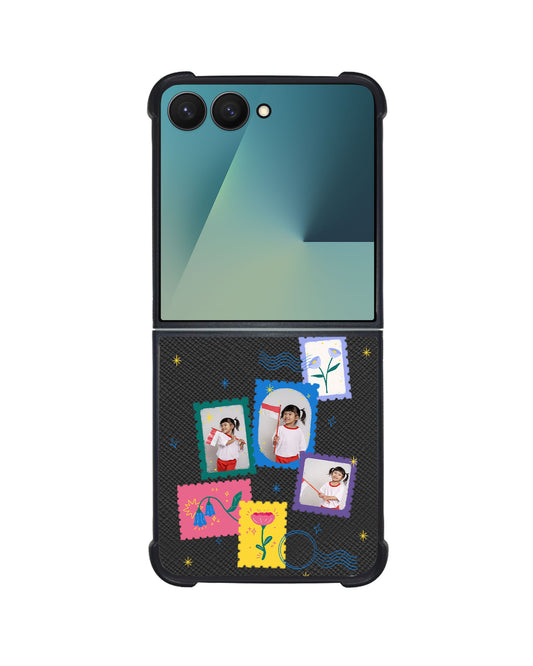 Android Flip / Fold Leather Grip - Floral Stamps Face Grid