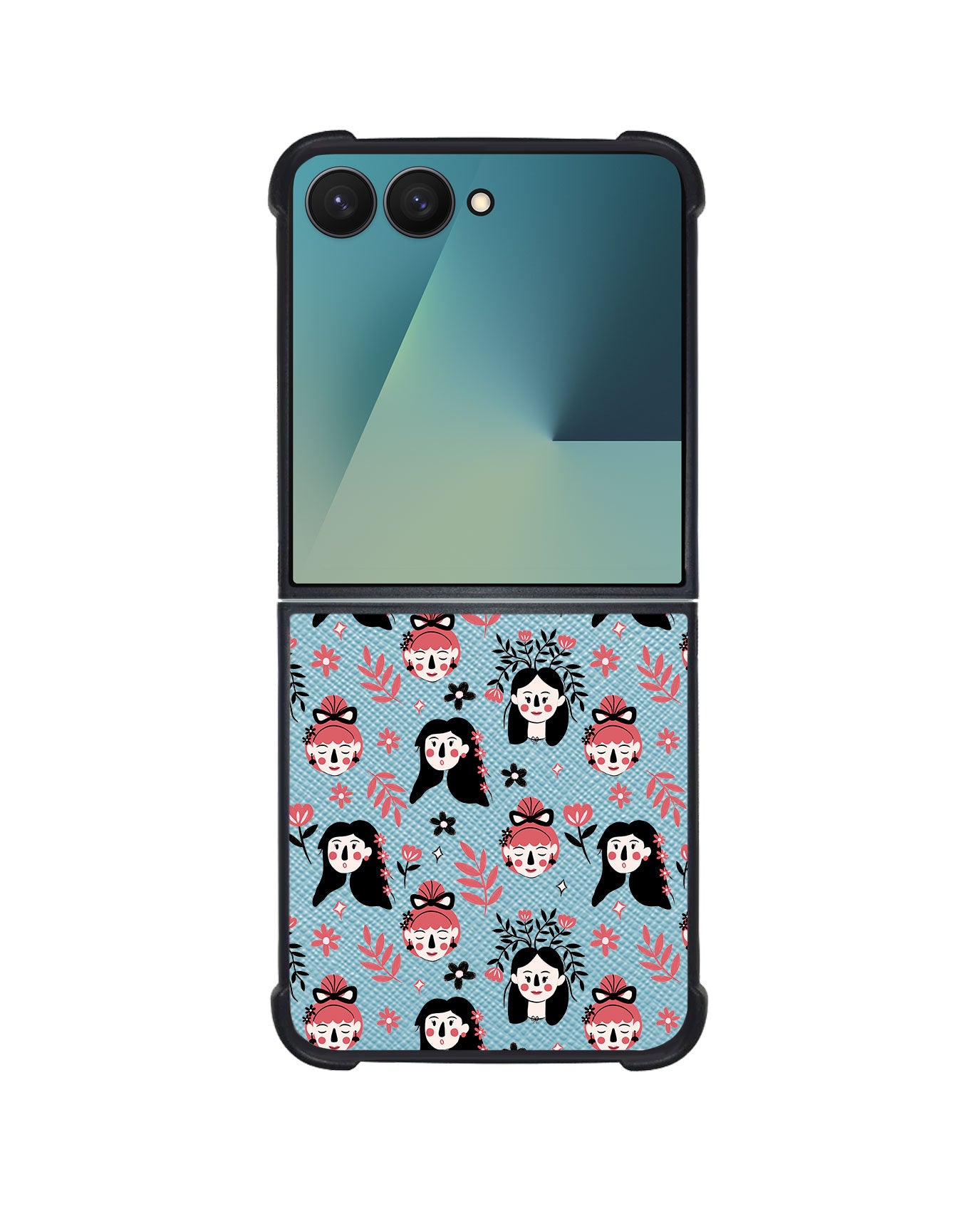 Android Flip / Fold Leather Grip - Flowery Faces