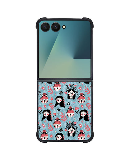 Android Flip / Fold Leather Grip - Flowery Faces