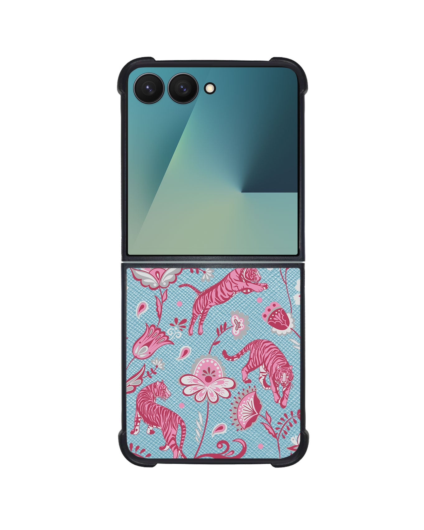 Android Flip / Fold Leather Grip - Tiger & Floral 7.0