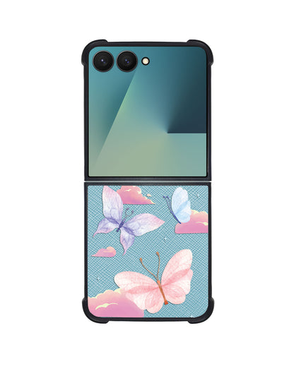 Android Flip / Fold Leather Grip - Butterfly & Clouds