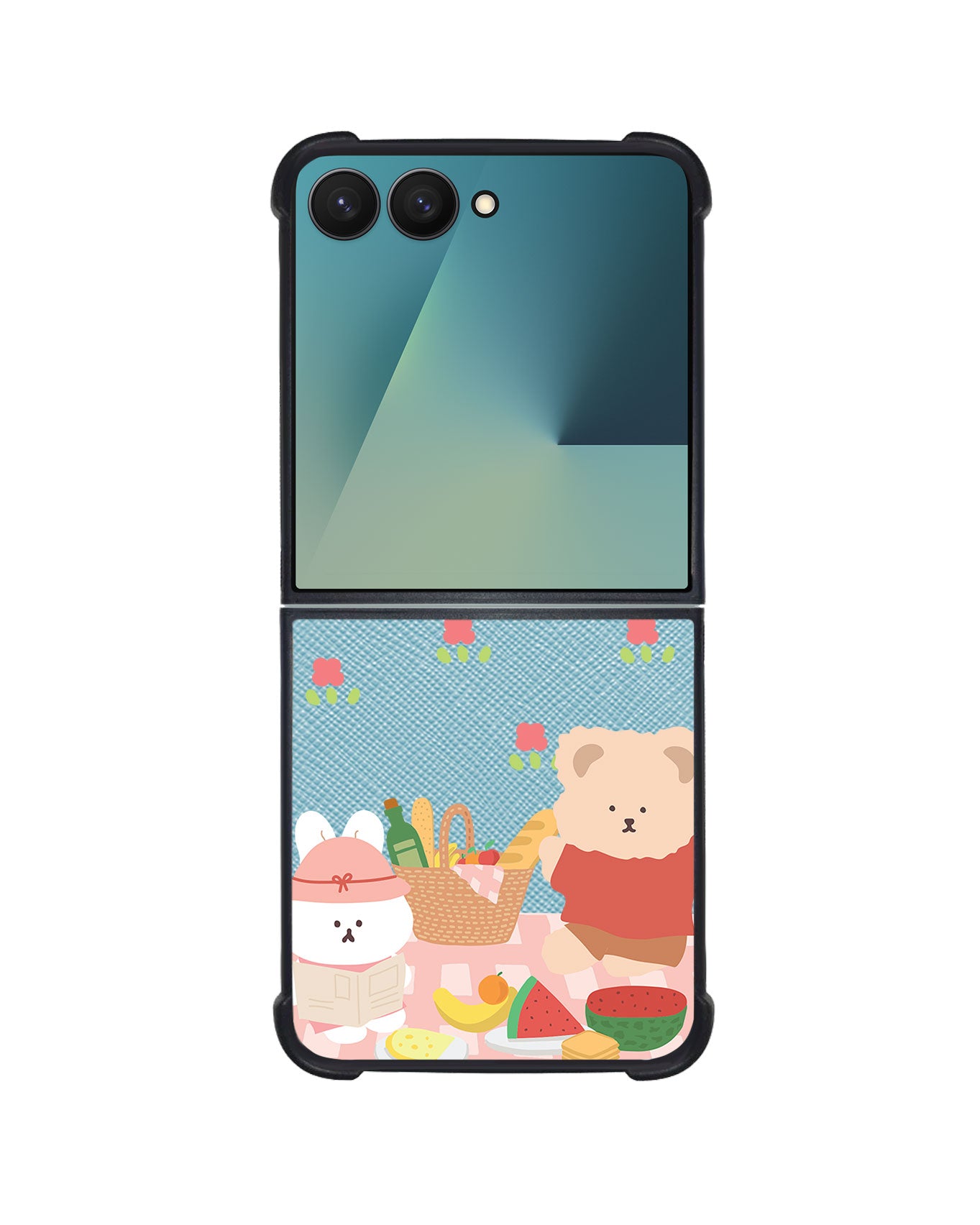 Android Flip / Fold Leather Grip - Picnic Bear Pink