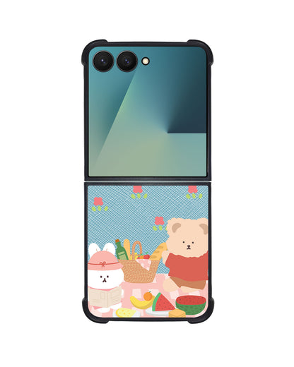 Android Flip / Fold Leather Grip - Picnic Bear Pink