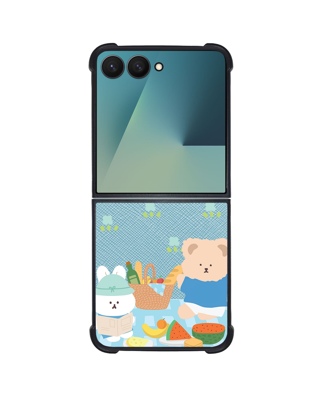 Android Flip / Fold Leather Grip - Picnic Bear Blue