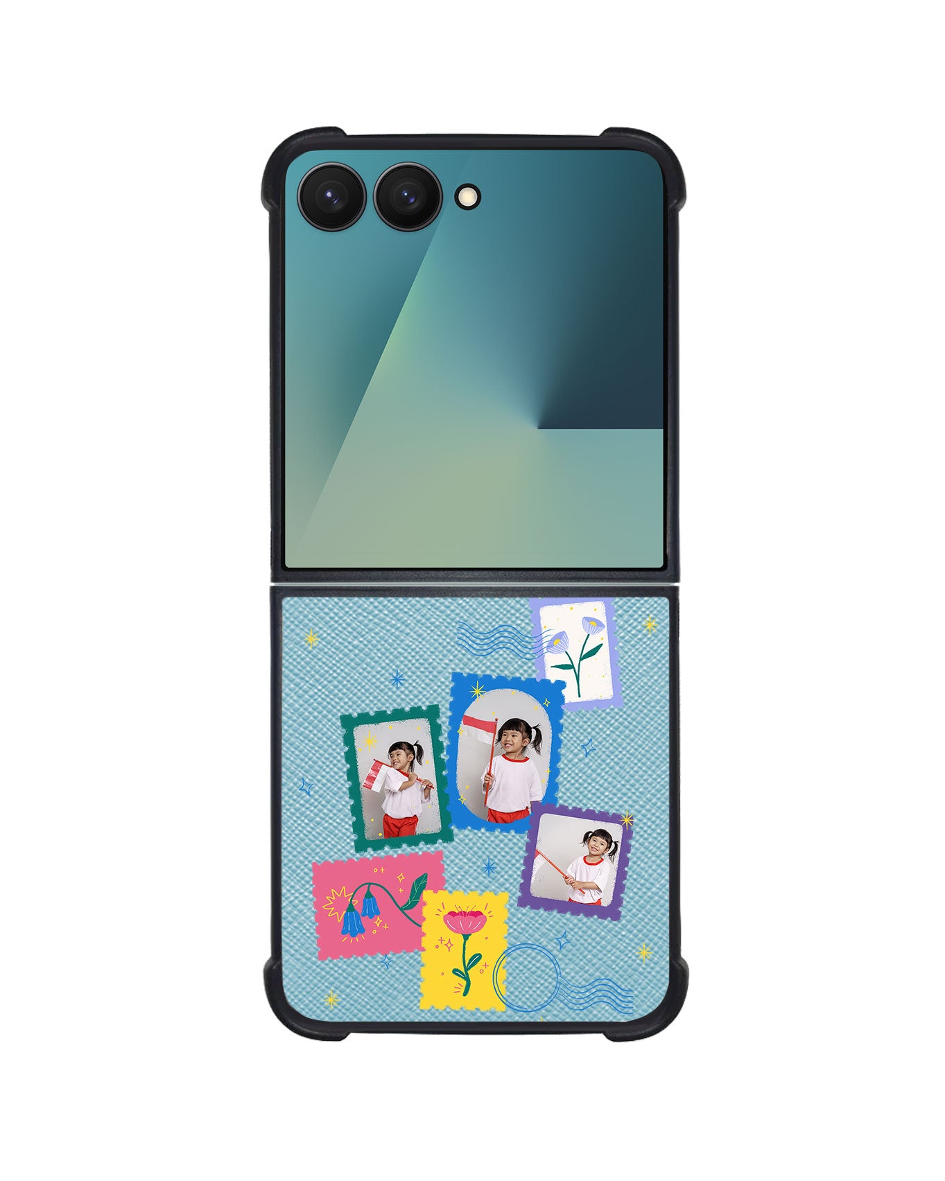 Android Flip / Fold Leather Grip - Floral Stamps Face Grid