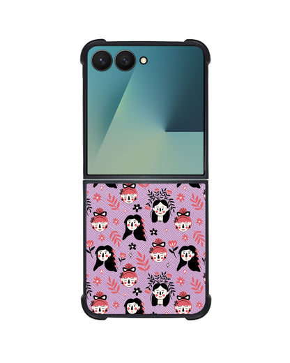 Android Flip / Fold Leather Grip - Flowery Faces