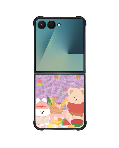 Android Flip / Fold Leather Grip - Picnic Bear Pink