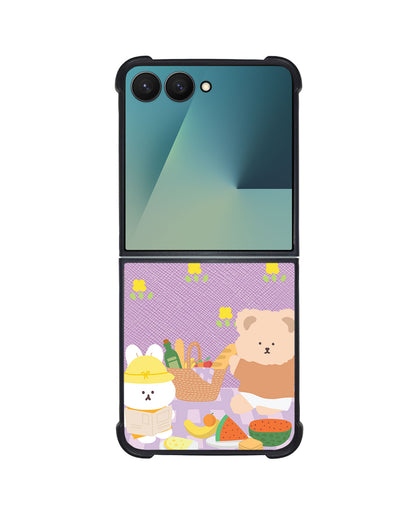 Android Flip / Fold Leather Grip - Picnic Bear Lilac