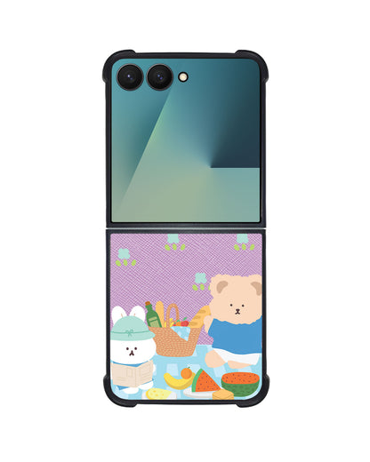 Android Flip / Fold Leather Grip - Picnic Bear Blue