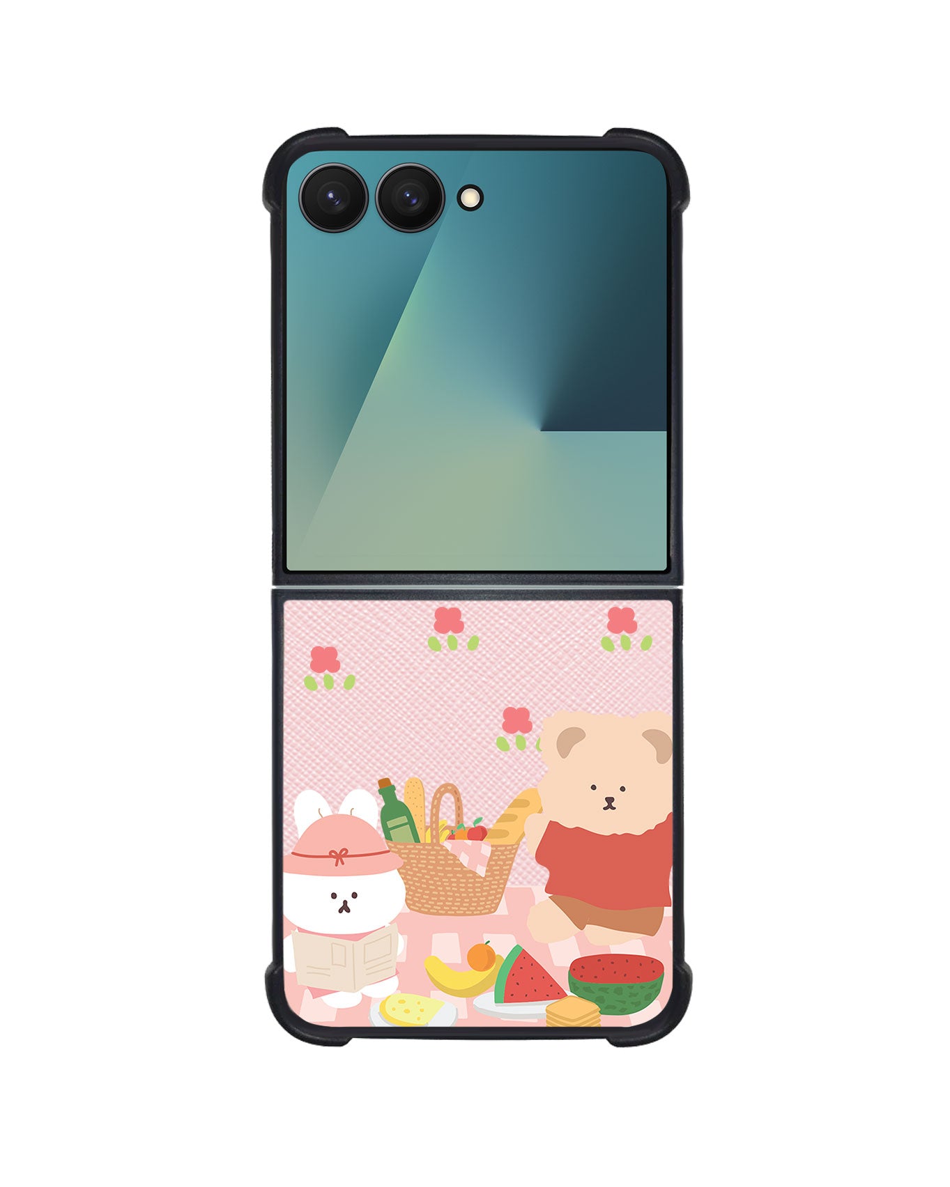 Android Flip / Fold Leather Grip - Picnic Bear Pink
