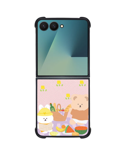 Android Flip / Fold Leather Grip - Picnic Bear Lilac