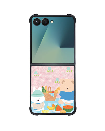 Android Flip / Fold Leather Grip - Picnic Bear Blue