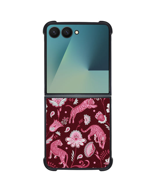 Android Flip / Fold Leather Grip - Tiger & Floral 7.0