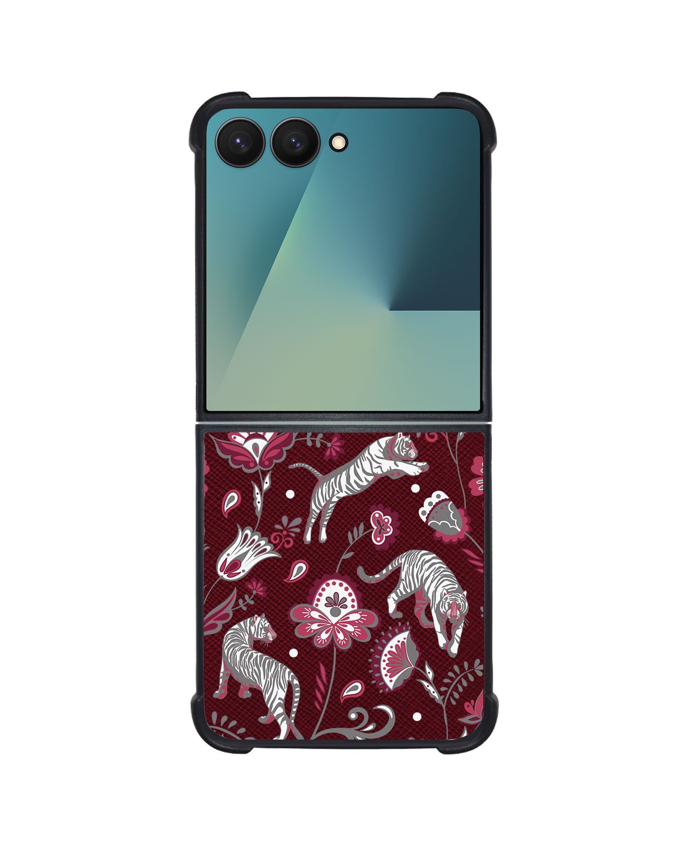 Android Flip / Fold Leather Grip - Tiger & Floral 6.0