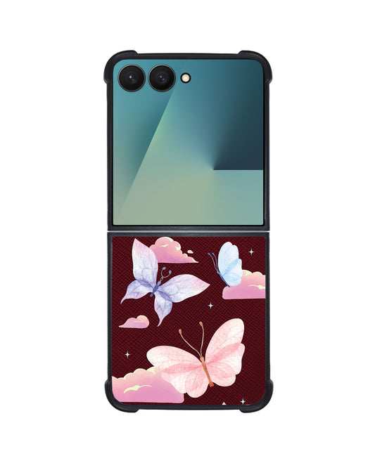 Android Flip / Fold Leather Grip - Butterfly & Clouds