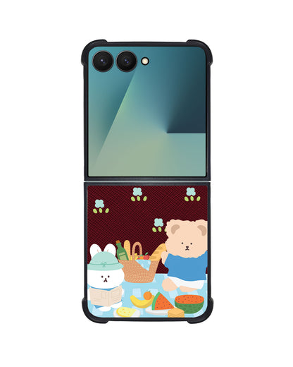 Android Flip / Fold Leather Grip - Picnic Bear Blue