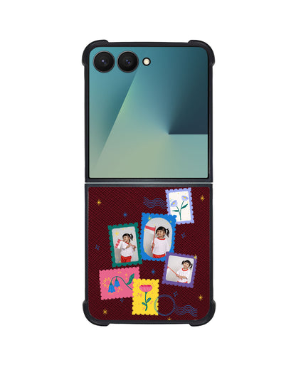 Android Flip / Fold Leather Grip - Floral Stamps Face Grid