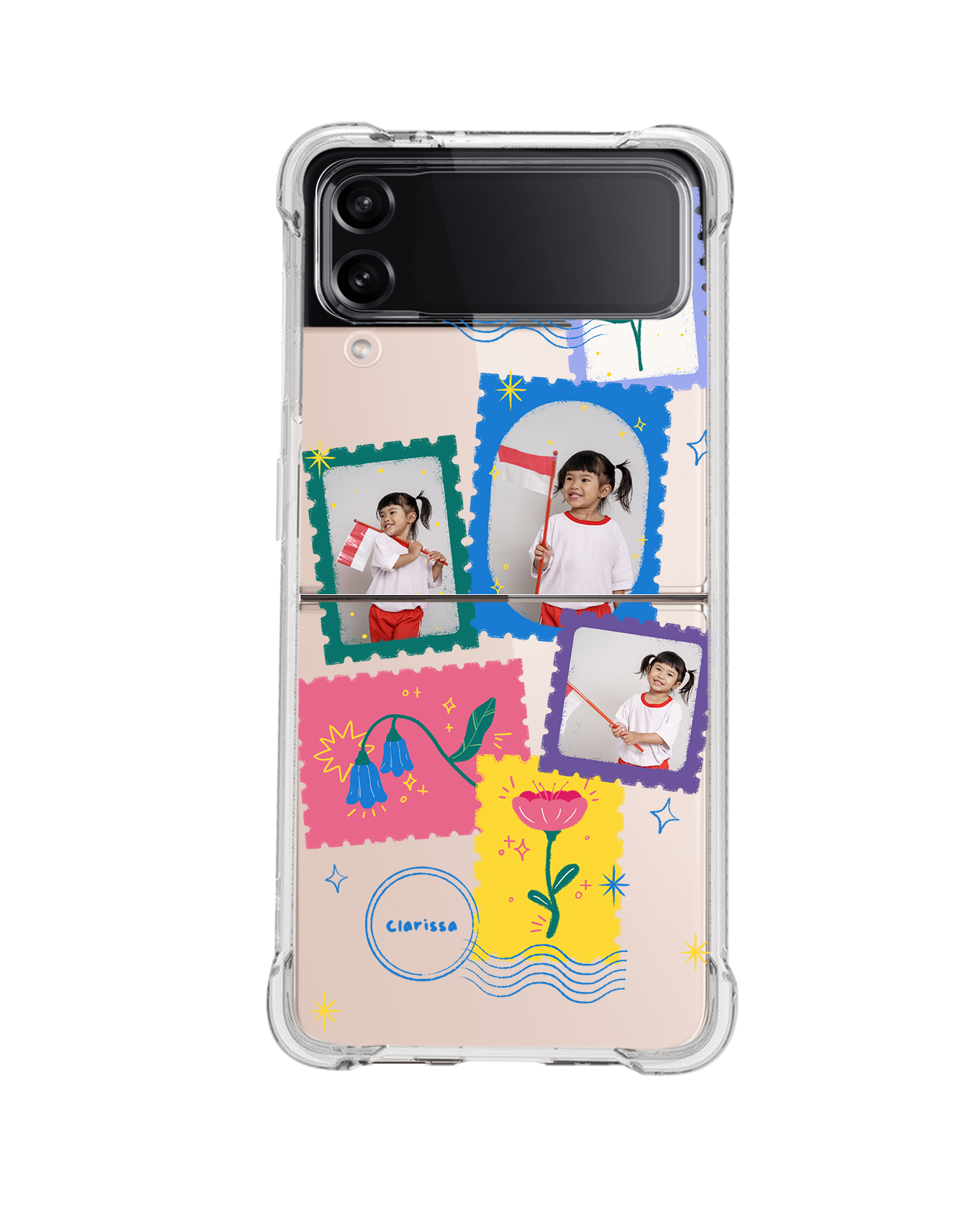 Android Flip / Fold Case - Face Grid Floral Stamps