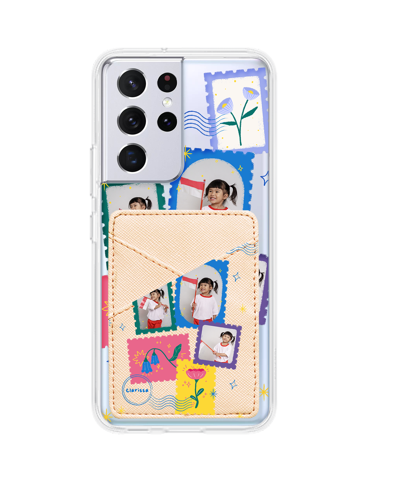 Android Phone Wallet Case - Floral Stamps Face Grid