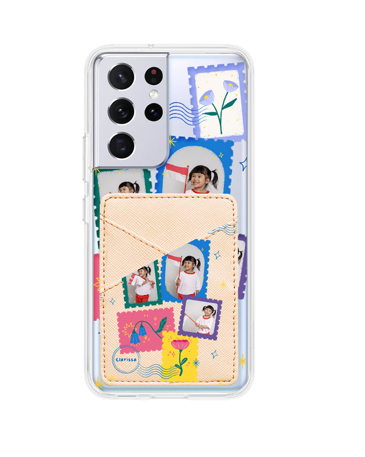 Android Phone Wallet Case - Floral Stamps Face Grid