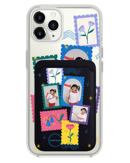 iPhone Magnetic Wallet Case - Floral Stamps Face Grid
