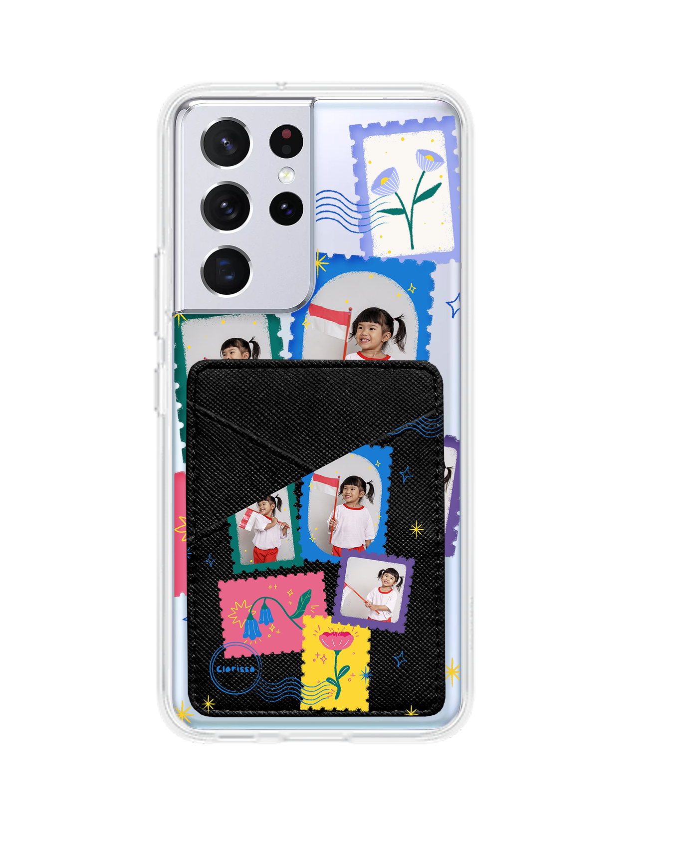 Android Phone Wallet Case - Floral Stamps Face Grid