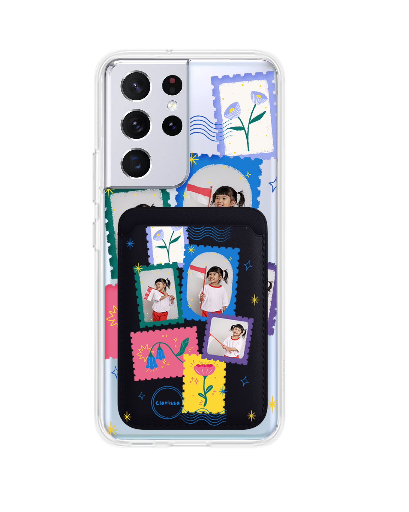 Android Magnetic Wallet Case - Floral Stamps Face Grid