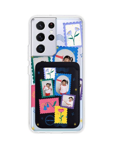 Android Magnetic Wallet Case - Floral Stamps Face Grid