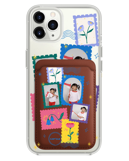 iPhone Magnetic Wallet Case - Floral Stamps Face Grid