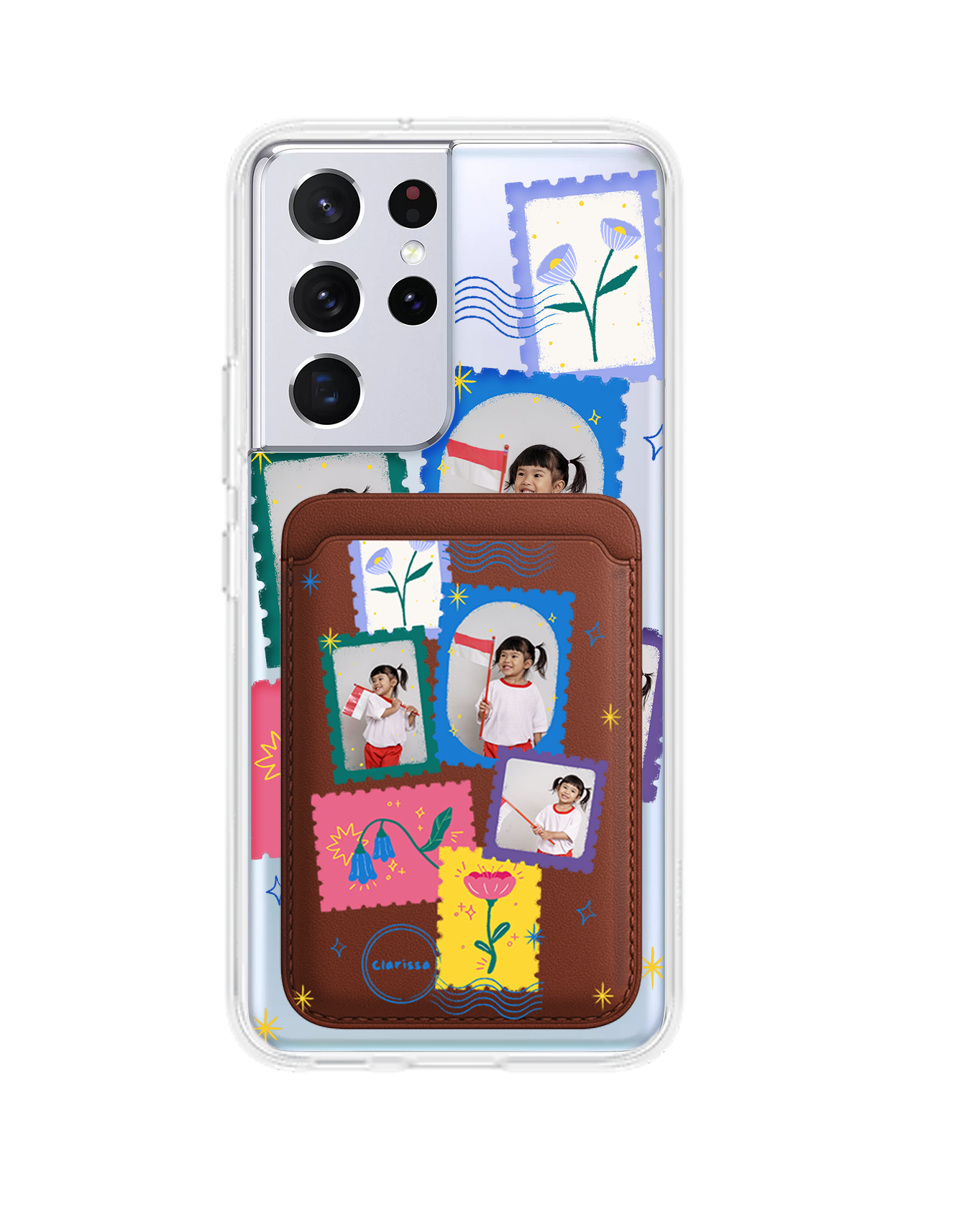 Android Magnetic Wallet Case - Floral Stamps Face Grid