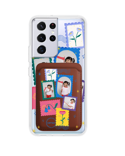 Android Magnetic Wallet Case - Floral Stamps Face Grid
