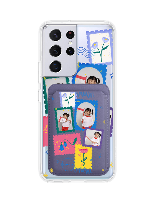 Android Magnetic Wallet Case - Floral Stamps Face Grid