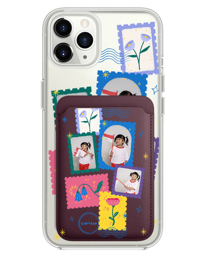iPhone Magnetic Wallet Case - Floral Stamps Face Grid