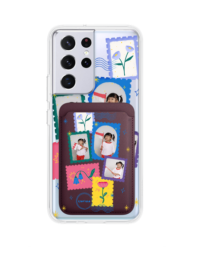 Android Magnetic Wallet Case - Floral Stamps Face Grid