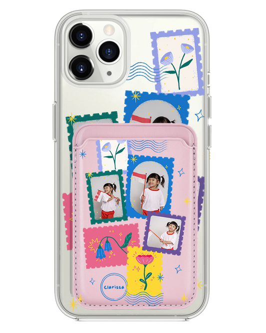 iPhone Magnetic Wallet Case - Floral Stamps Face Grid