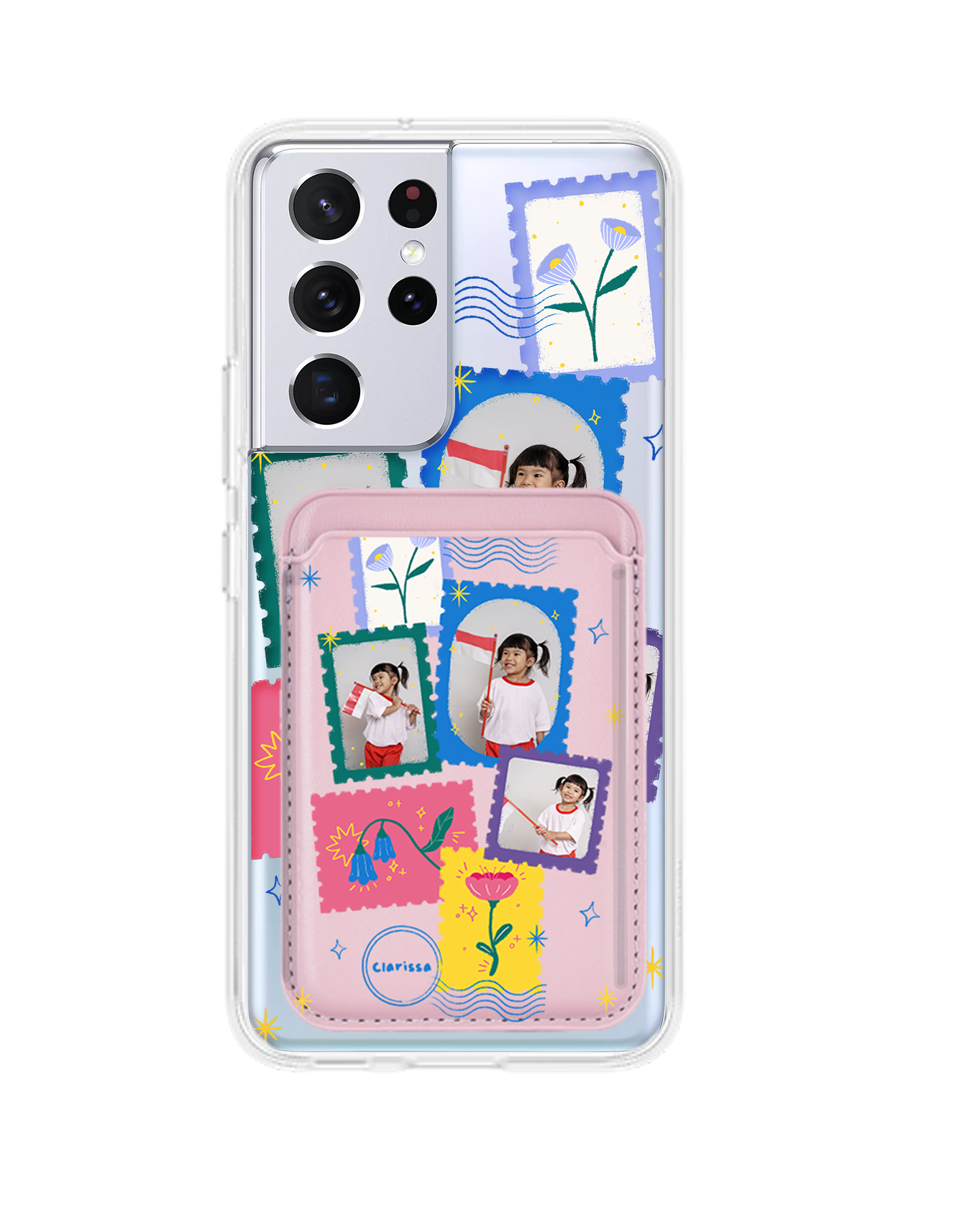 Android Magnetic Wallet Case - Floral Stamps Face Grid