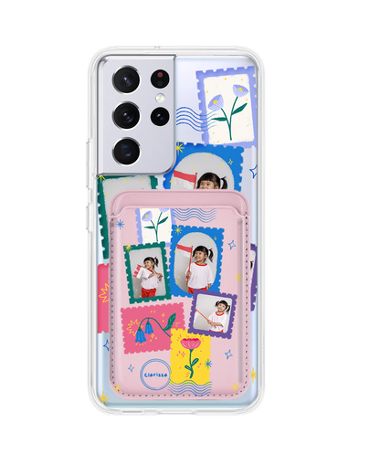 Android Magnetic Wallet Case - Floral Stamps Face Grid