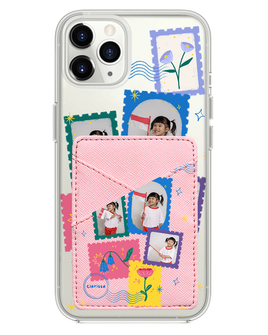 iPhone Phone Wallet Case - Floral Stamps Face Grid