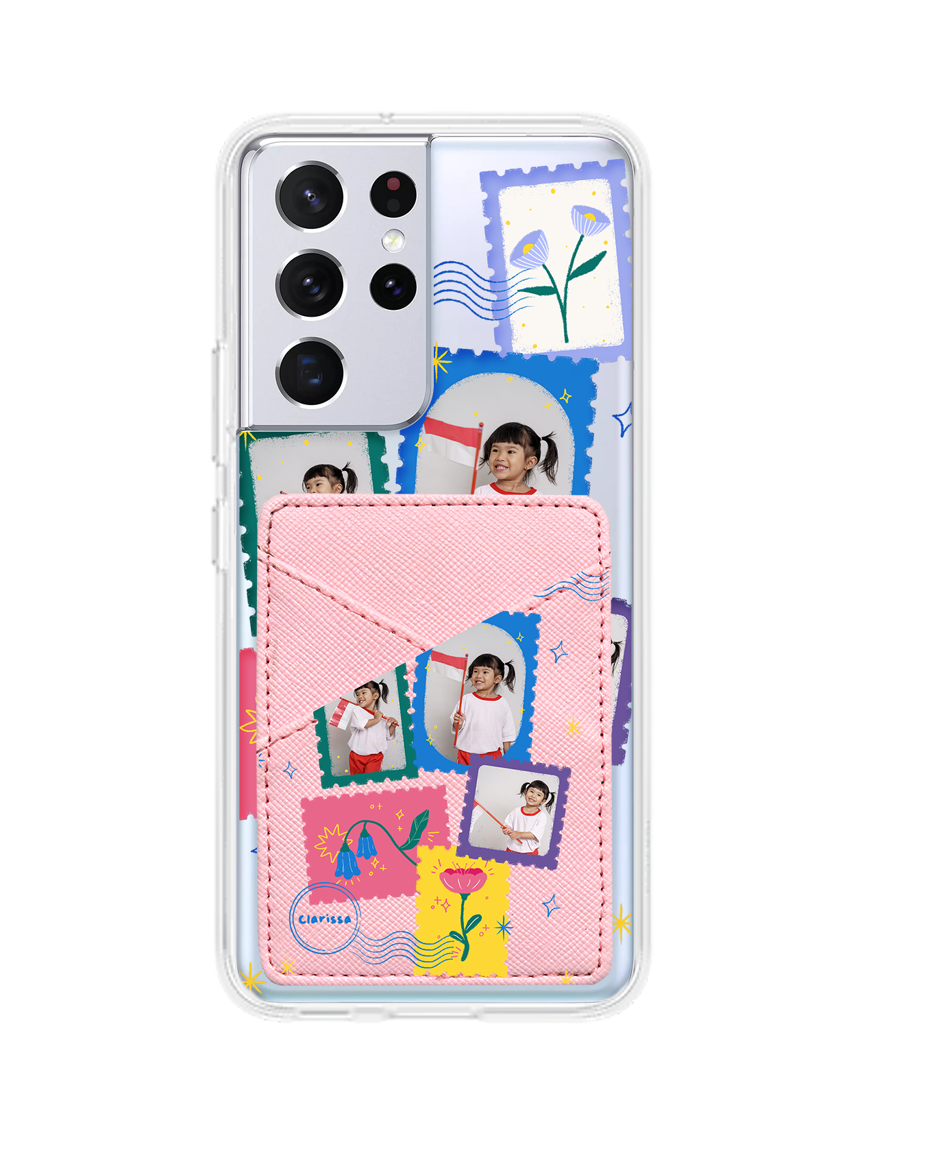 Android Phone Wallet Case - Floral Stamps Face Grid