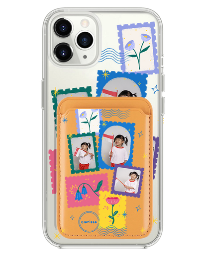 iPhone Magnetic Wallet Case - Floral Stamps Face Grid