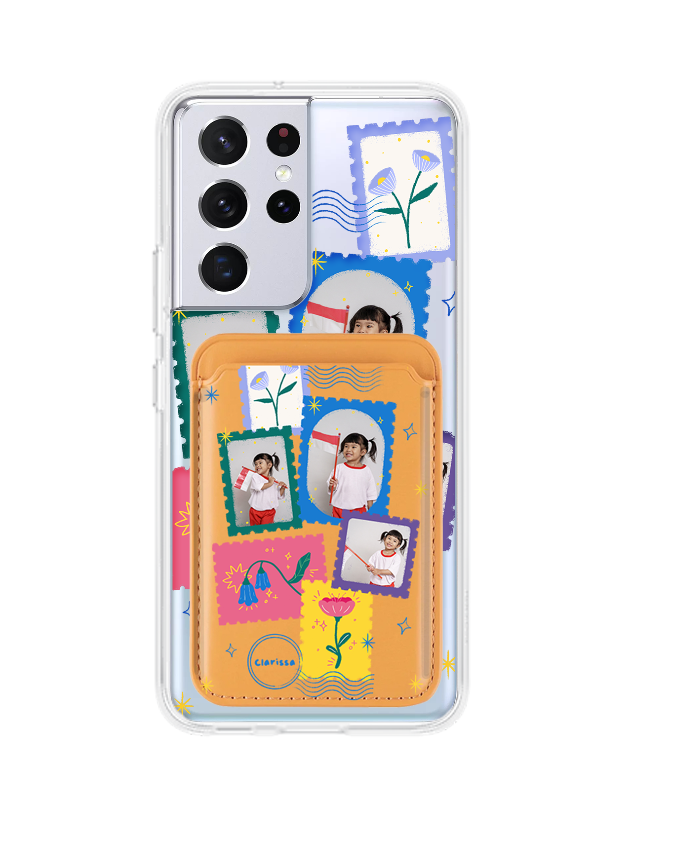 Android Magnetic Wallet Case - Floral Stamps Face Grid