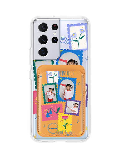 Android Magnetic Wallet Case - Floral Stamps Face Grid