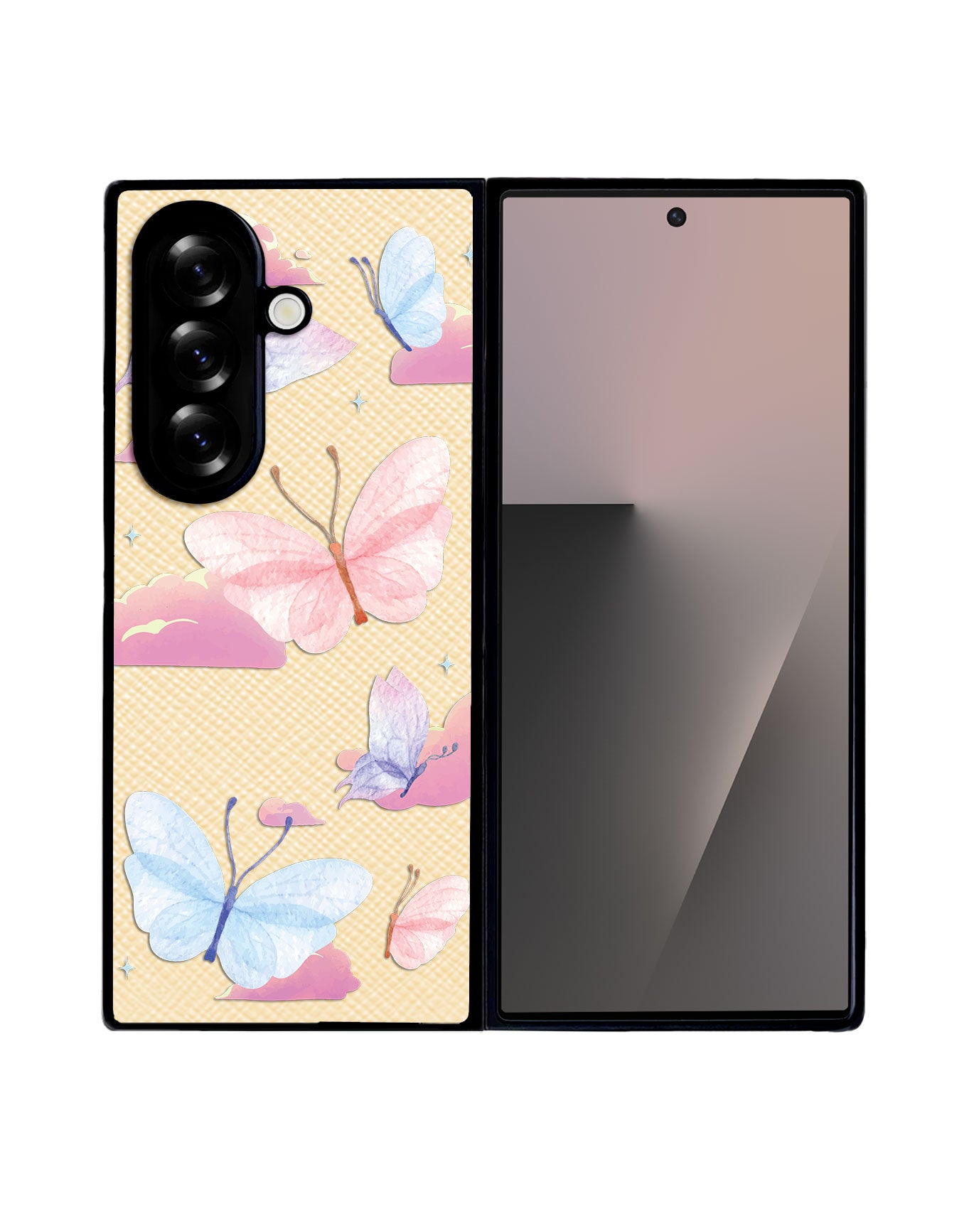 Android Flip / Fold Leather Grip - Butterfly & Clouds