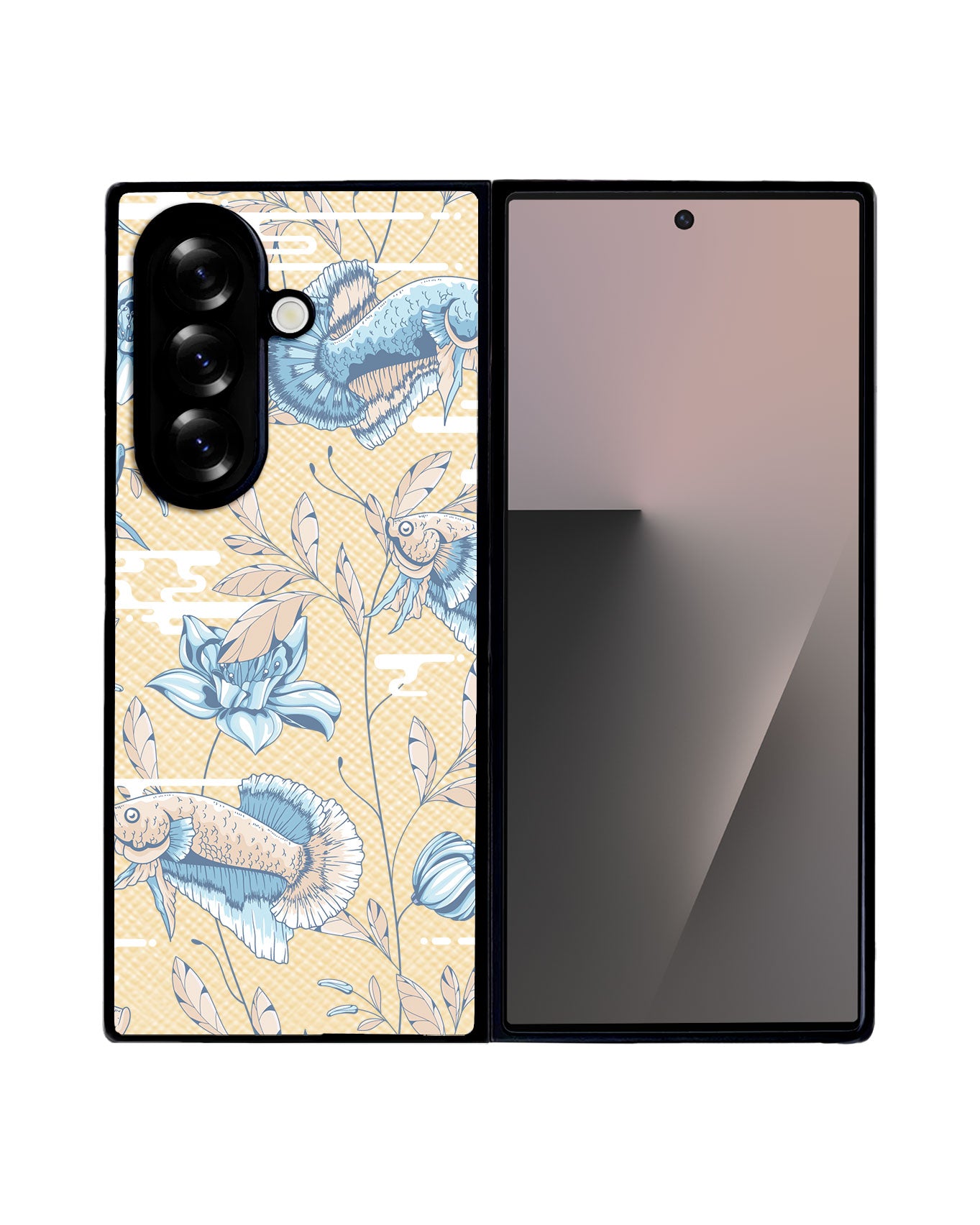 Android Flip / Fold Leather Grip - Fish & Floral 4.0