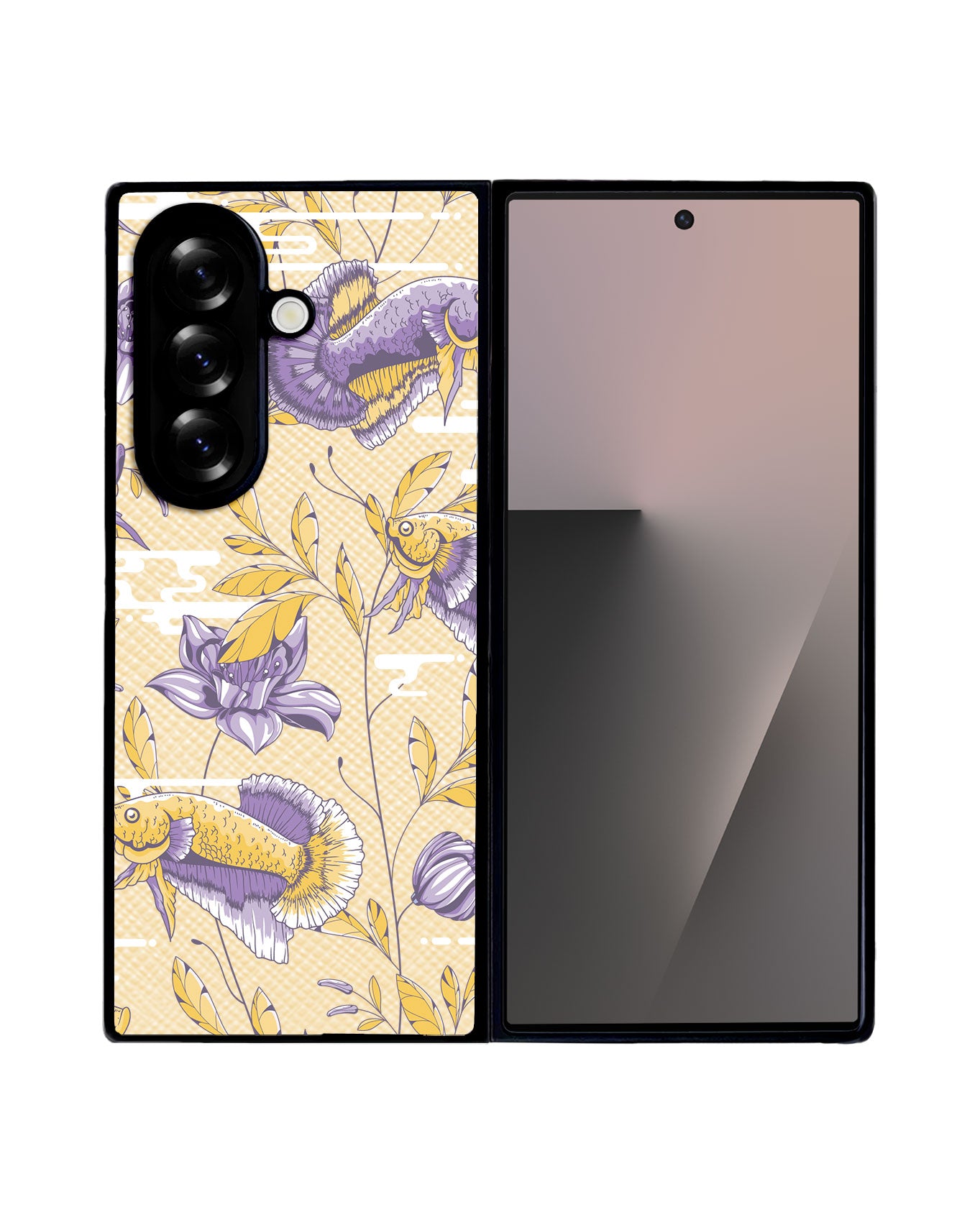 Android Flip / Fold Leather Grip - Fish & Floral 5.0