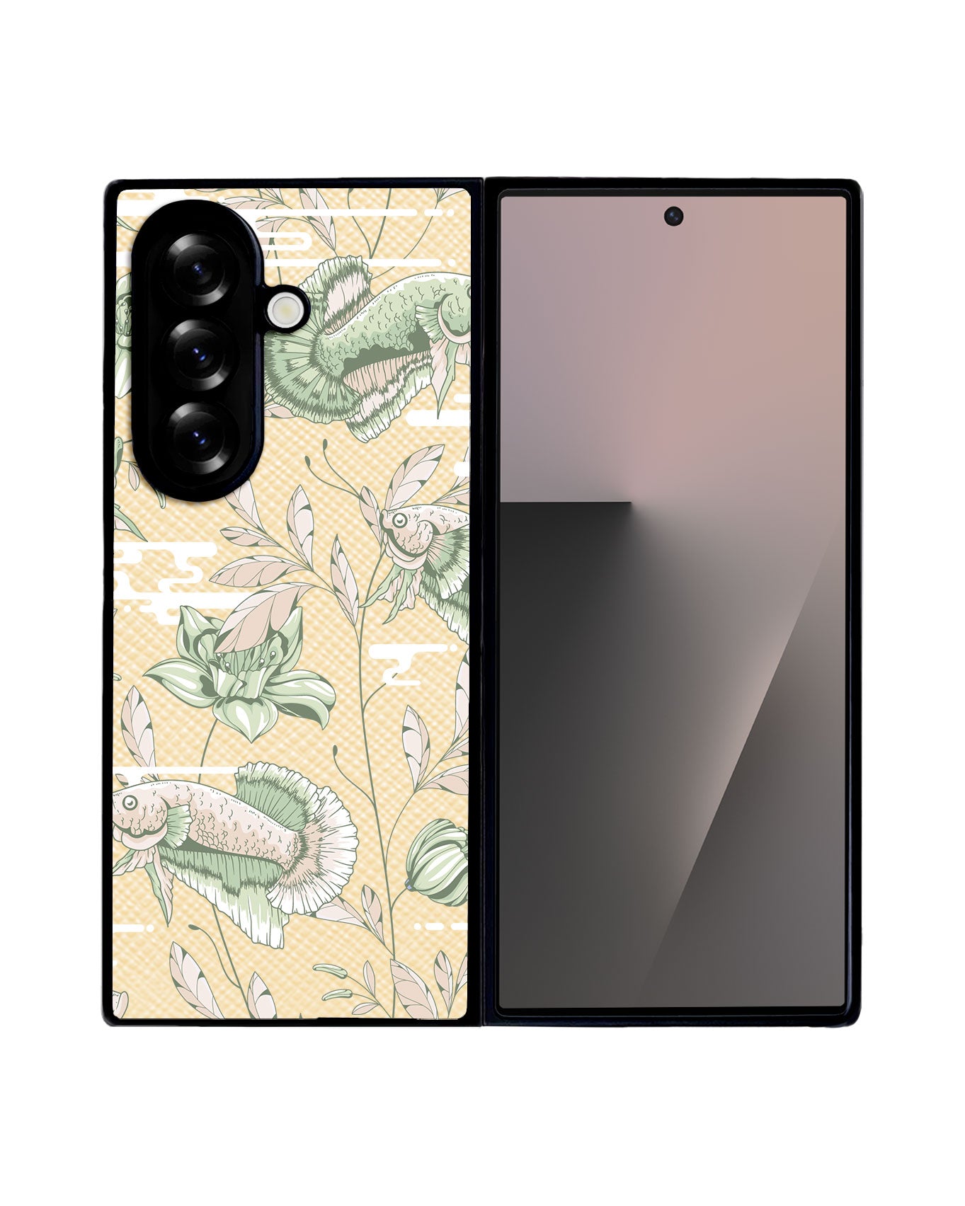 Android Flip / Fold Leather Grip - Fish & Floral 6.0
